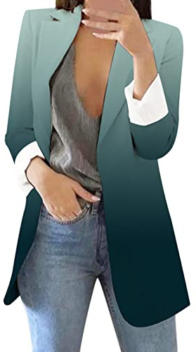 Blazer Damen Elegant Lang - Anzugjacke Damen Oversized Reverskragen Business-Jacke Mit Farbverlauf Sakko Büro Jacken Temperament Blazerjacke Langarm Blazermantel Schlanke Passform Übergangsjacke