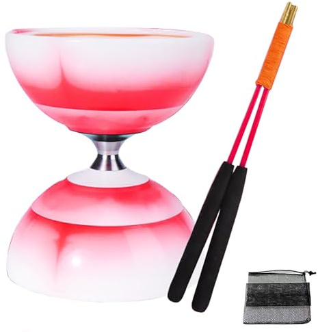HenMerry Chinese Yoyo Diabolo Set - Triple Bearing Diabolo Juggling Toy with Diablo Sticks, String & Net Bag (Red)