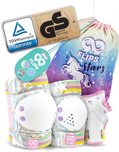 99FLIPS Protezioni Pattini Bambina Ginocchiere Bambini - Set Protezione Skateboard Bambino Ginocchiere e Gomitiere - Taglia XS - Argento magico - Protezione Bici Bambina Pattini in Linea