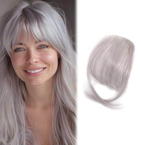 Frangia a clip da donna finta frangia da 24,9 cm clip on frangia grigio argento frangia capelli clip con rete invisibile traspirante arricciabile tagliabile lavabile frangia finta
