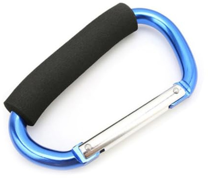 Confezione da 2 clip universali per passeggino – Moschettone portaoggetti per appendere borse, borse per pannolini, borse della spesa, sedili auto (blu)