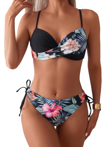 GORGLITTER Bikini Damen Set Push Up Badeanzug Zweiteilliger Boho Bademode | Bikini Push Up Damen, Bikini Damen Set Mit Bügel, Blumen Bikini, Sommer 2 Teiler Badeanzug