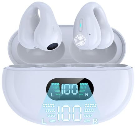 Écouteurs Bluetooth sans Fil à Clip d'oreille,résistants à l'eau, pour Le Sport et Les activités extérieures. Confort Ergonomique,iPhone et Android. Non à Conduction osseuse.Blanc