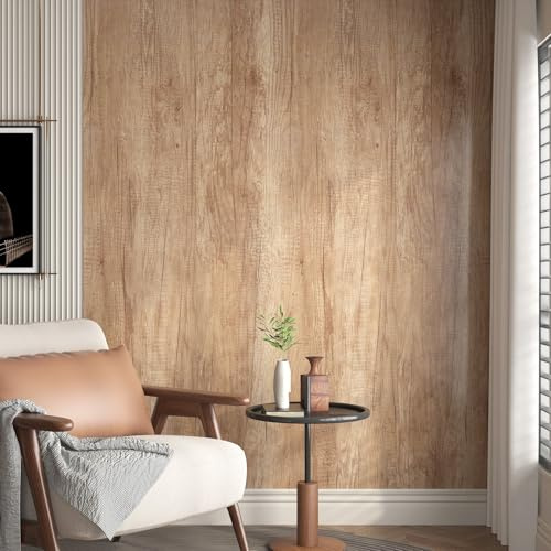 ReWallpaper Brown Wood Oak Effect Self Adhesive Wallpaper Vintage 60CMx5M Countertop Covering Vinyl Washable Wood Sticky Back Plastic for Wardrobe Doors Thick Wooden Wallpaper Living Room