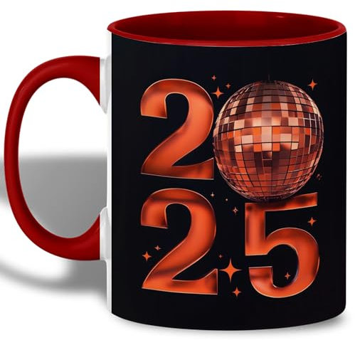 Ceramic Mugs 2025 New Year Disco Ball, Funny Tea Cups Novelty Drinking Cups for Coffee Colleague Men 330Ml