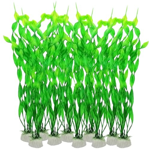 Pesoncarl Plastikpflanzen, 10pcs/Pack künstliche Aquarienpflanzen, 12 Zoll Aquarium mit Steinbasis, realistischer Fischtank mit geringer Wartung für Fischschüssel, Tank oder Tropen