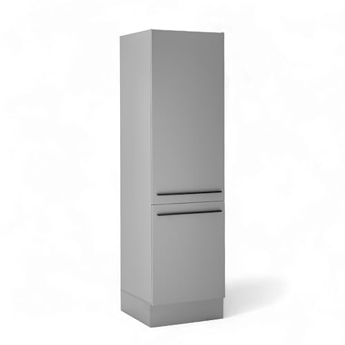 DENVER Einbauschrank für Kühlschrank Hochschrank Grau 60 x 211 x 57 cm | Küchenschrank, passend für Küchenzeile DENVER, matte Oberfläche, mit viel Stauraum für Küche, modernes Design
