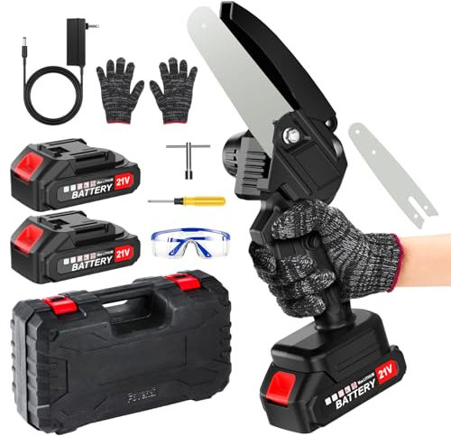 mini motosega a batteria,tragbar Akku Handkettensäge 21V 6 Zoll Akku Stsäge mit 2.0Ah Akku und 2 Ketten,850W sega per potatura elettrica per il taglio del legno e giardinaggio