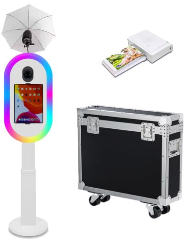 Photomaton compatible avec iPad 10,2 à 13 et appareil photo, avec lampe de poche et hauteur réglable, appareil photo reflex numérique pour location, fêtes de mariage, événements (blanc, photomaton +