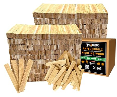 PINI Briquets en bois de chêne, briquets de cheminée, briquets de four, briquets en bois (20 kg)