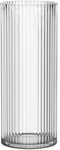 KAYLETIN Clear Glass Vase, Cylinder Glass Vases, Tall Flower Vase, Modern Ribbed Vases for Living Room, Coffee Table, Dining Table, Office, Wedding, Shelf, 30 CM