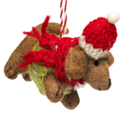 SIKORA Filz Anhänger hangemachter Christbaumschmuck aus Wollfilz Deko Figur Weihnachten Ornament - Handmade in Nepal, Farbe:Dackel mit Weste 8cm - FZ45