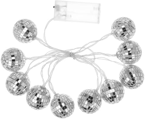 BESPORTBLE 10 LED Disco Ball String Lights, 180cm Mini Mirror Disco Ball Lights with Battery Powered for 70s 80s Party Home Wedding Indoor Christmas Tree Decoration, Warm White