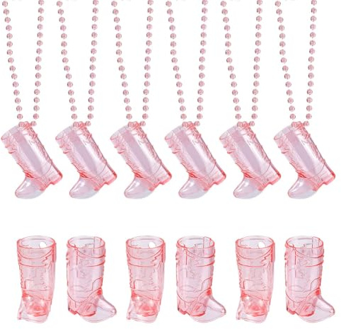 HOBBIESAY 15 PCS Pink Boot Shot Glasses on Beaded Necklace Mini Plastic Shot Glass Cup with Bachelorette Glasses Necklaces for Bachelorette Carnival Party Birthday Wedding Accessories