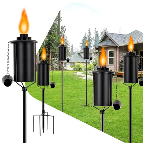 Garden Torches for Outside 6 Pack，Upgraded 62 Inch Metal Citronella Torches Outdoor with 4-Prong Grounded Stake, 16 oz Outdoor Torches for Yard Garden Décor,Party Patio Pathway
