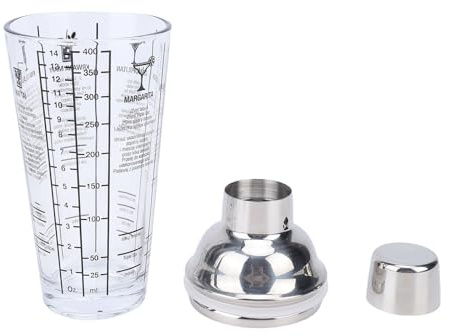 Topiky Cocktailshaker i Glas 14 Oz Lock i Rostfritt Stål Inbyggd Sil, Läckagesäker Genomskinlig Drinkshaker med Dubbel Skala & Recept för Blandning Av Drinkar för Hemmabarfest