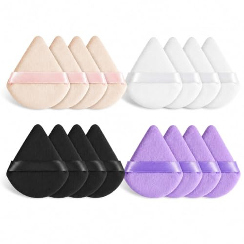 Homiladi 16 Pcs Triangle Powder Puffs, 4 Colors Soft Makeup Applicators – Reusable Wet & Dry for Loose/Setting/Pressed Powder