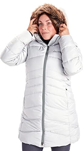 MARMOT Women's Montreal Mid-Thigh Length Down Puffer Jacket, Glacier Grey, Medium