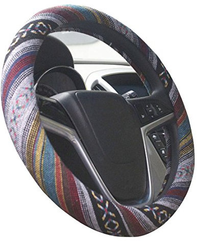 Mayco Bell 2018 Ethnischen Stil Grob Flachs Tuch Automotive Lenkradbezug Anti Slip und Schweißabsorption Auto Auto Wrap Abdeckung (E)