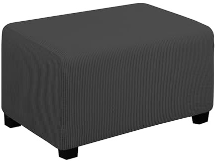 Easy-Going Stretch Ottoman Cover Length 20-30in Folding Storage Stool Furniture Protector Soft Rectangle slipcover with Elastic Bottom(Ottoman Small,Dark Grey)