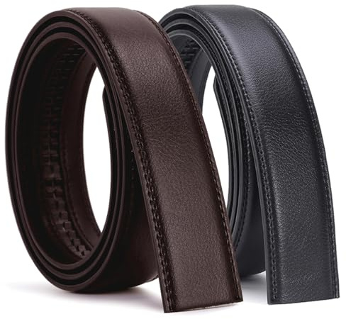 Bleiou Herren-Ledergürtel Ratschengürtel aus echtem Leder, nur 4,4 cm, Ersatzleder ohne Schnalle, Schwarz / Braun, 2 Stück