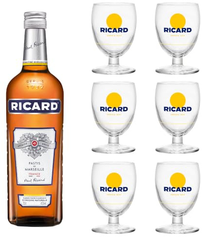 RICARD Pack Pastis de Marseille + 6 verres Apéritif anisé - 45%, 70cl