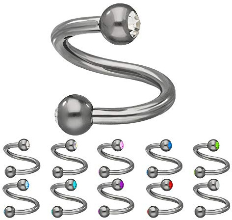 Treuheld® | Silberne TITAN PIERCING SPIRALE mit 2 Kristallen