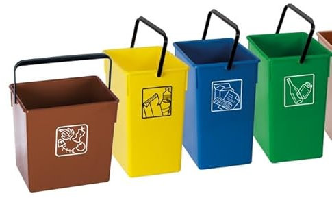 HELGUEFER - Pack 3 Cubos de Basura de Reciclaje 15L con Asa | Cubo de Reciclaje 20 x 28 x 34 cm | Resistente, Amplio, Fácil de Limpiar | Para Cocina, Patio o Negocio