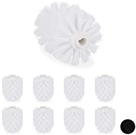 Relaxdays Set de 9 Cepillos de Recambio Escobilla WC, Baño, Cabezal Repuesto, Plástico, 12 mm de Rosca, ⌀ 8 cm, Blanco