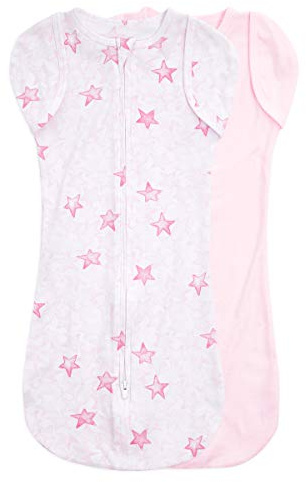 aden + anais essentials Easy Swaddle™ snug, Pucktuch aus 100% Baumwolle, Passt Sich dem Schlafstil des Babys an, Pucksack für Neugeborene, 0,5 TOG, 2er-Pack, 0-3 Monate, Twinkling Stars pink