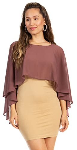Sakkas Anya söt brudtärna, chiffong, brud, Cap Wrap Bolero Shrug, kastanj, One Size