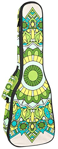 Ukulele väska grön mandala blommönster ukulele fodral för Sopran Tenor konsert 23 tum 10 mm tjock mjuk vadderad justerbara remmar spelväska