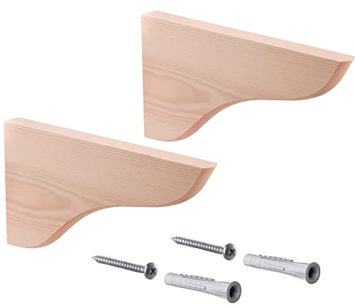 Gedotec Wandkonsole aus Kiefer - 165 x 95 mm, 2 Stück - Schwerlastträger aus Massivem Naturholz - Hohe Tragkraft - Geeignet für Bücherregale - Wandregal - Regalträger - Regalhalter - Regal Winkel
