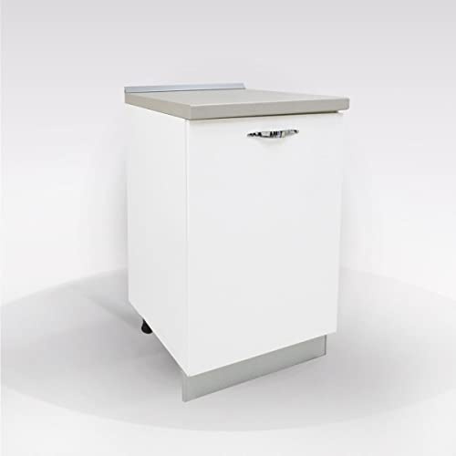Base Cucina Componibile Bianco Lucido 60 cm con Top e Maniglia Cromo | Mobile cucina preassemblato, legno laminato, top postforming 4 cm, zoccolo e alzatina ABS argento