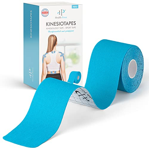 Bande de kinésiologie - 1 rouleau de ruban de kinésiologie bleu (5 cm x 5 m) - Bande de kinésiologie professionnelle et bande de sport - Bandes dermate douces pour la peau : très bonne