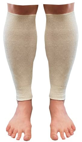 banora ANGOFORM Wadenwärmer für Damen und Herren in der Naturqualität mit 68% Schurwolle kbT/28% Seide/4% Elasthan (naturweiß, Gr. L/XL)