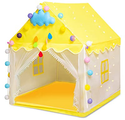 Ergocar Kinderzelt für Drinnen Mädchen, Prinzessin Prinz Traumschloss, Atmungsaktiv Tipi Zelt für Kinder mit Farbige Kugeln, Draußen Spielzelt für Jungs, Zelt Kinderzimmer Geburtstag Geschenk