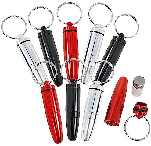 com-four® 9x Pillenbehälter-Anhänger - Medikamentenbox mit Schlüsselring - wasserdichter Schlüsselanhänger mit O-Ring - Kapsel für Geocaching - Adressanhänger (9 Stück)