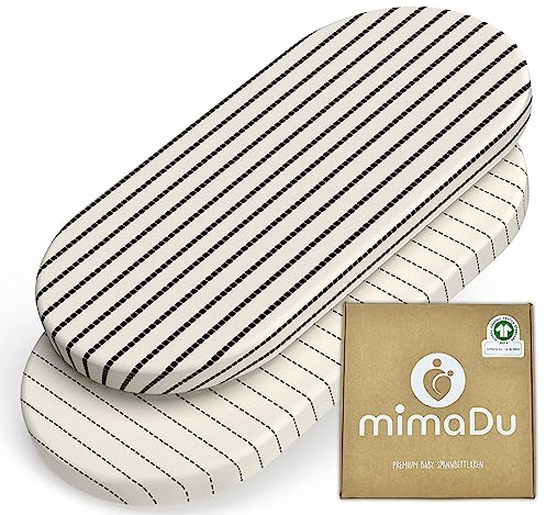 mimaDu - Juego de 2 sábanas bajeras ajustables GOTS de algodón orgánico de 80 x 40 cm también para 78 x 36, 80 x 35 - Sábana bajera ajustable para cochecito, moisés, cesta de moisés, cuna - sábana