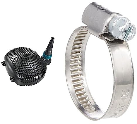 AquaForte EC 5.000 Filter/Teichpumpe, 26 Watt, Fördermenge 5.000 Liter pro Stunde & Cornat Schlauchschelle - Ø 20-32 mm Spannweite - 9 mm Bandbreite