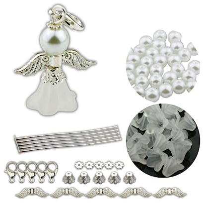 Chiaras's Engelshop 30x Bastelset Schutzengel Charms Anhänger Engel Perlen Perlenengel Glücksbringer Acryl Kelche