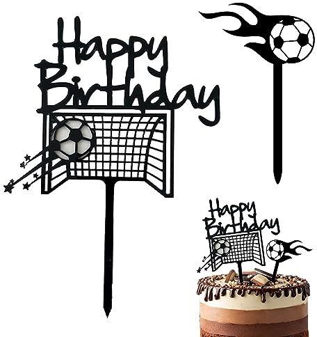 Silars Decoration football 2pcs Acrylique Deco Anniversaire Joyeux Anniversaire Cake Topper Pour Fête et Festival