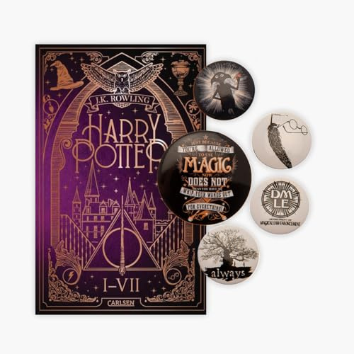 Die große Harry Potter Gesamtausgabe mit Bronzeprägung + 1 original Harry Potter Button Set