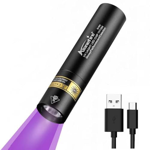 Alonefire SV94 395nm Small UV Torch Light 3W USB C Rechargeable Mini Black Light Money Checker for Resin Curing, Pet Urine Detection, Scorpion, Fishing, Minerals, Leaks, Bed Bug with Built-in Battery