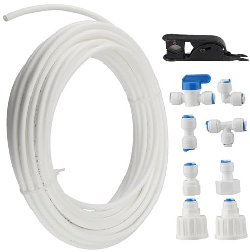 Kit di connessione acqua per frigorifero da 15m, con tubo per frigorifero, tubo (6,35mm) e accessori per impianti di osmosi inversa, adatto per frigoriferi, depuratore acqua osmosi inversa