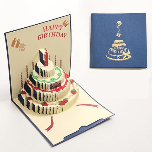 Tokusyou Geburtstagskarte 3D Pop Up Karte Geburtstag Grußkarten mit Schönen Papier-Cut und Umschlag, Kreative Happy Birthday Card Geschenke für Freunde Kinder Familie Frauen Mütter Männer,Blau