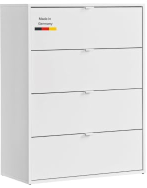 mokebo Kommode 'Die Stilvolle' (80x73x40 cm) Made in Germany, Highboard, Anrichte, Sideboard, Nachttisch, Schubladenschrank für Schlafzimmer, Flur & Kinderzimmer mit 4 Schubladen aus Holz in Weiß