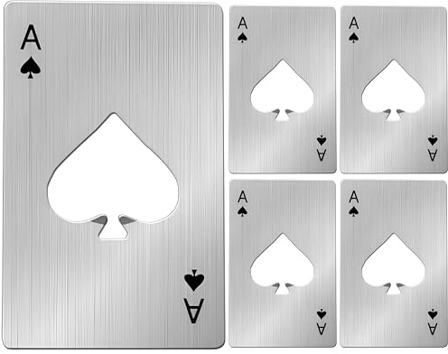 Onlineforu LTD 5PK Bottle Openers, Stainless Steel Beer Caps Cans Openers, Poker Ace of Spades A Cards Water Bottles Openers, Wallet Bottle Openers – Silver