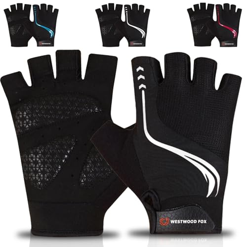 WESTWOOD FOX Fahrradhandschuhe für Männer und Frauen, Atmungsaktive Halbfinger-Mountainbike-Handschuhe mit Rutschfester gepolsterter Handfläche MTB-Rennradfahren Fahrradhandschuhe (Weiß, S)