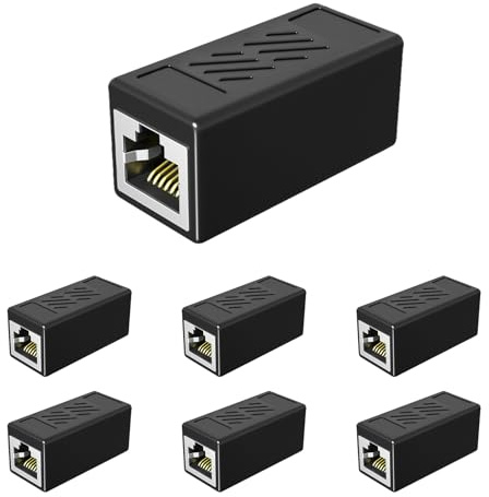 Conector de Acoplamiento Ethernet Compatible con CAT6: Adaptador Modular Apantallado con 6 Entradas RJ45 Hembra para Cables de Red DSL LAN - Negro, Mejora la Conexión y Extiende la Red
